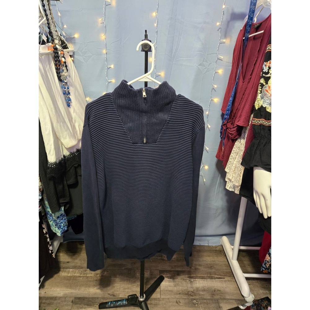 VTG Y2K INC International Concepts Men 1/4 Zip Pullover Mock Neck XL Navy Ribbed